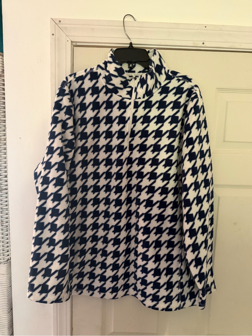 Lands' End Navy and White Houndstooth Zip Jacket